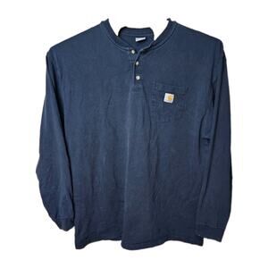 Carhartt Henley Long Sleeve Shirt Navy Blue Outdoor Cotton Men's 2XL Tall